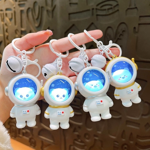 Portachiavi Animali Cartoni Animati LED Luminoso Resina Silicone Panda Astronauta Orso Con Fragola Pendente Borsa