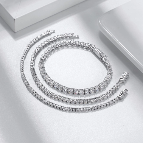 Lujosa Pulsera Tennis de Plata de Ley S925 con Circonia para Mujer Hip Hop Cadena Redonda Geométrica Joyería Regalo de Aniversario