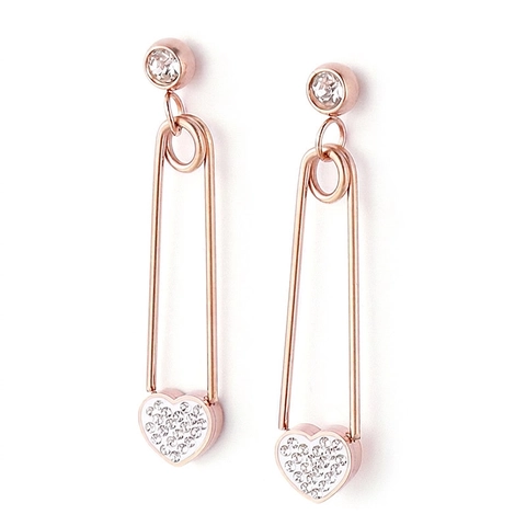 Pendientes Colgantes Corazón Acero Inoxidable Diamantes De Imitación Diseño Alfiler Joyería Para Mujer