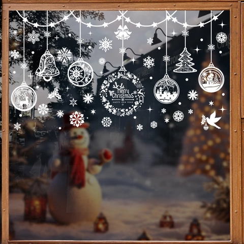 Copo De Nieve Blanco Navidad Ventana Pegatinas Estáticas PVC Reutilizables Calcomanías Para Decoración De Fiesta
