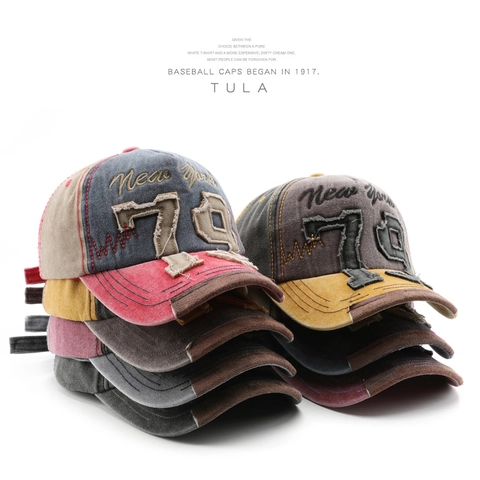 Vintage Washed Cotton Baseball Cap Distressed Embroidered Letter Patch Adjustable Outdoor Sun Hat For Men Women