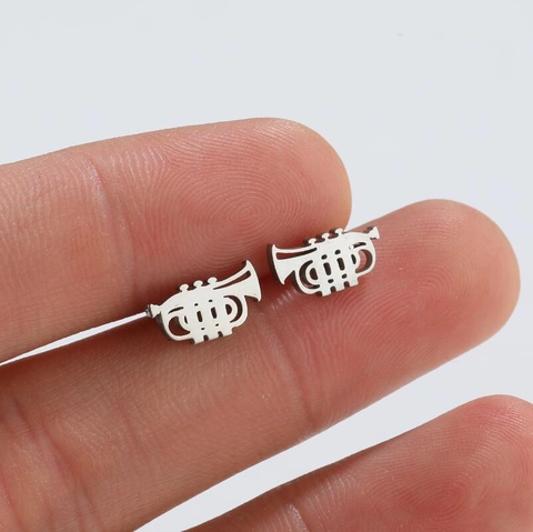 Trumpet Shape Stud Earrings Stainless Steel Retro Musical Instrument Style Jewelry For Women