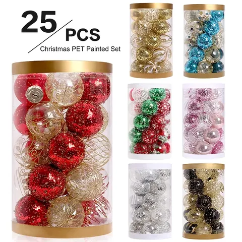 Palline Di Natale Da Appendere In Plastica PET Dipinte Glitter Decorazioni Eleganti Per Feste Stile Lusso