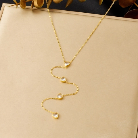 Collana A Y In Acciaio Inossidabile Placcato Oro Con Pendenti A Cuore In Zircone Gioielli Chic Minimalisti Da Donna