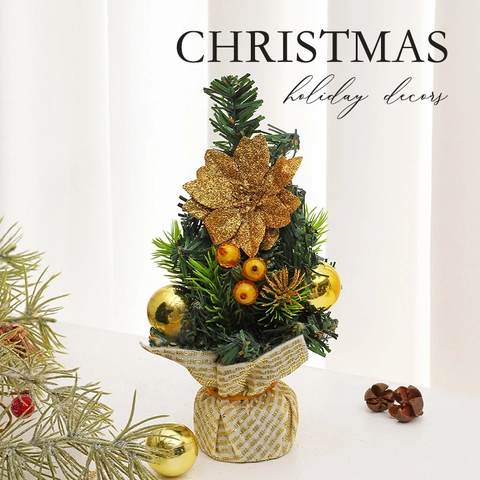 Mini Kerstboom Kunstmatige PVC Dennen Poinsettia Bal Strik Desktop Ornament Feestelijke Decoratie Huisdecoratie