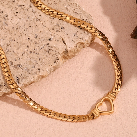 Mode Roestvrij Staal Hol Hart Hanger Halsketting Voor Dames Minimalistische Cubaanse Schakelketting Choker Sieraden Cadeau