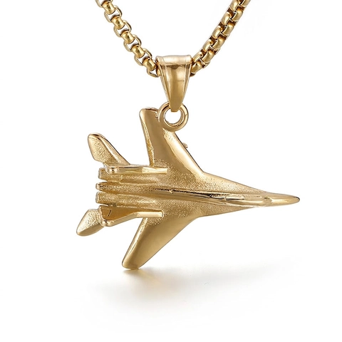 Fighter Jet Pendant Necklace Stainless Steel 3D Military Aircraft Punk Style Jewelry For Men