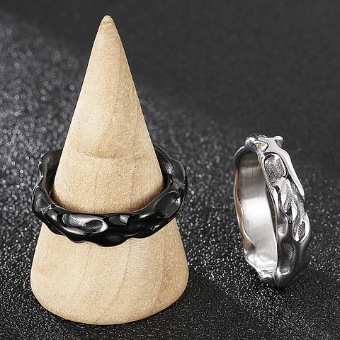 Irregular Wave Ring Titanium Steel Lava Texture Molten Metal Punk Industrial Style Finger Jewelry For Men Unisex Cool