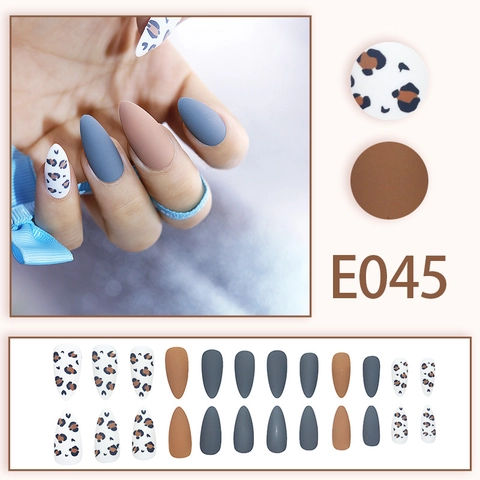 Matte Mandel Press On Nägel Leopard Print Blau Pink Maniküre Wiederverwendbare Falsche Nägel Für Frauen
