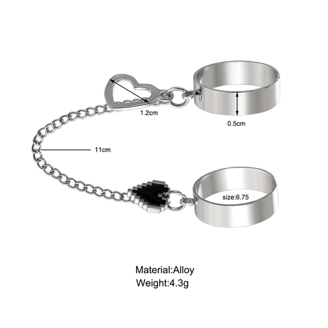 Linked Rings With Chain Alloy Heart Butterfly Charms Punk Adjustable Cool Style For Women Men