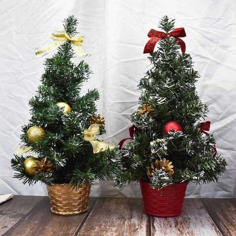 Mini Albero Di Natale Da Tavolo Decorazione Artificiale Di Aghi Di Pino Con Fiocchi Palle E Pigne Per Ornamento Festivo Da Scrivania Casa