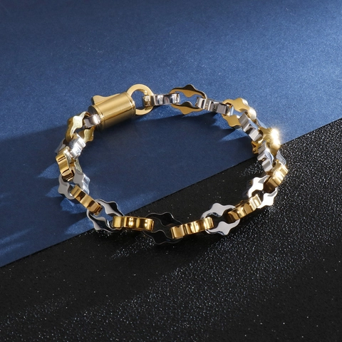 Geometric Chain Link Bracelet Stainless Steel Punk Hip Hop Industrial Style Jewelry For Men