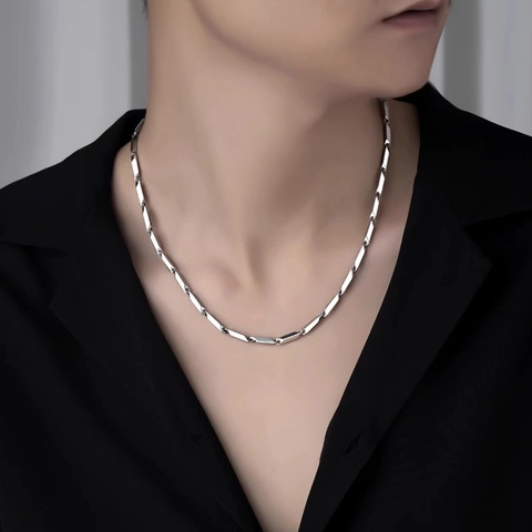 Heren Rhombus Geometrische Schakelketting Titanium Staal Minimalistisch Hip Hop Streetwear Sieraden Zilverkleurig