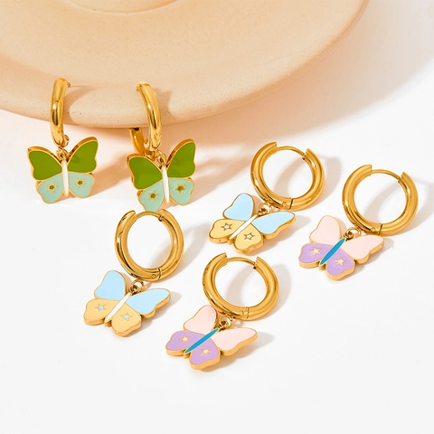 Butterfly Hoop Ohrringe Aus Edelstahl Emaille Stern Anhänger Süßer Modeschmuck Für Damen
