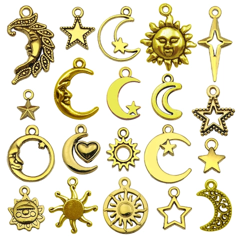 Vintage Sonne Mond Sterne Anhänger Antik Gold Zinklegierung Charms Für DIY Schmuckherstellung Halsketten Ohrringe