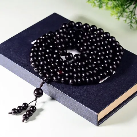 Ebony Wood Buddhist Prayer Bracelet Necklace Multi Wrap Ethnic Zen Style Polished Meditation Jewelry For Men Women