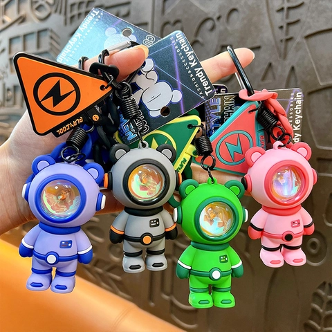Astronaut Sunset Lamp Bear Keychain Trendy PVC Bag Pendant Fashion Creative Car Keyring Accessories Gift Unisex