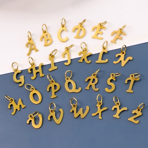 Englisch Alphabet Initialen Buchstaben Anhänger 14K Vergoldet Edelstahl Für DIY Schmuckherstellung Halskette Armband Mode