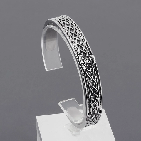 Viking Cuff Bracelet Stainless Steel Norse Rune Mjolnir Thor Hammer Celtic Knot Retro Punk Jewelry For Men
