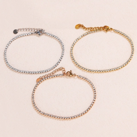 Tennis Bracelet Stainless Steel Cubic Zirconia Adjustable Elegant Daily Wear Jewelry For Women Sparkling Round CZ Claw Set