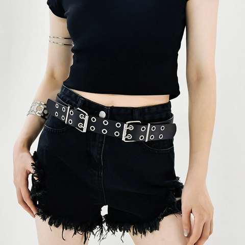 Cintura In Pelle PU Con Doppio Occhiello Da Donna Con Fibbia In Lega Stile Punk Y2K Moda Per Jeans