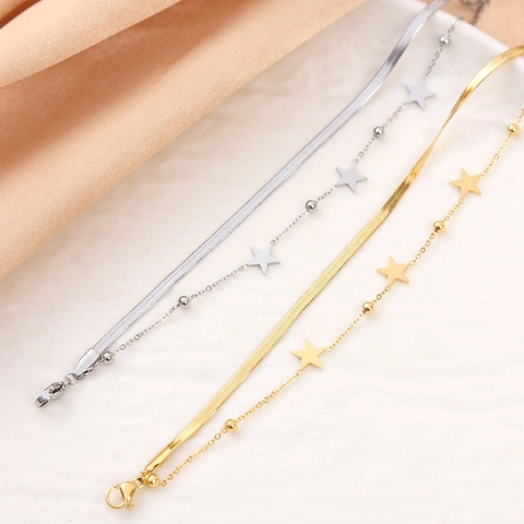 Double Layer Star Charm Bracelet Titanium Steel Gold Plated Snake Chain Layered Jewelry For Women Chic