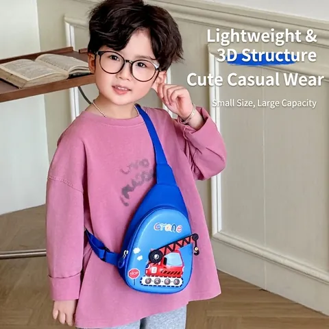 Kids Chest Bag Crossbody Bag EVA Hard Shell 3D Cartoon Engineering Vehicle For Boys Girls Toddlers Cute Outdoor Travel