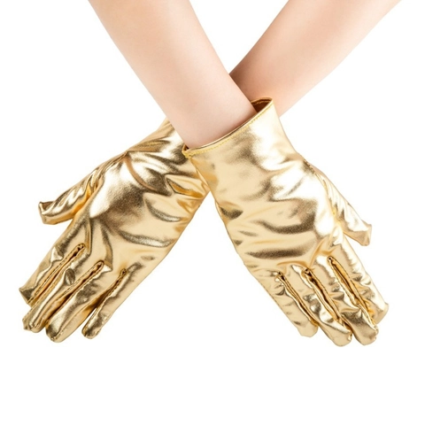 Guantes De Tela Revestimiento Metálico Brillante Escenario Fiesta Pole Dance Corto Aspecto Charol Adultos