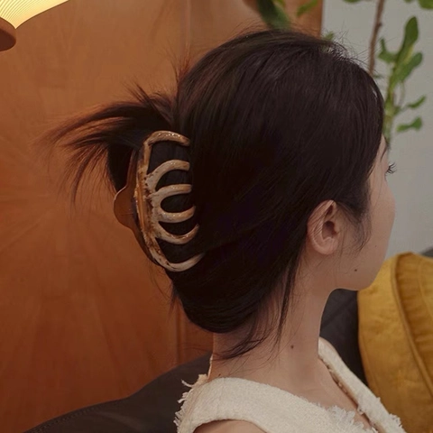 Große Haarklammer Kunststoff Bernsteinmuster Handbemalt Ölgemälde Stil Oktopus Haargreifer Zubehör Für Damen