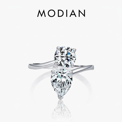 925 Sterling Silber Ring Rund Birne Zirkonia Asymmetrisches Design Verstellbarer Schmuck Zubehör Für Frauen
