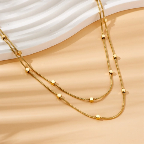 Layered Necklace Stainless Steel Gold PVD Plated Herringbone Snake Box Chain Minimalist Jewelry For Women