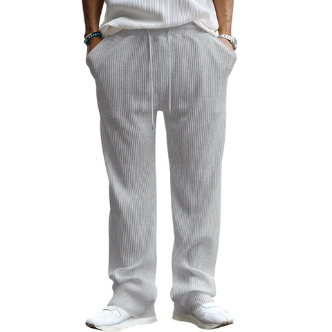 Pantalones Casuales Hombre Textura Acanalada Pierna Recta Pierna Ancha Cordón Cintura Elástica Pantalones Rayas Confort