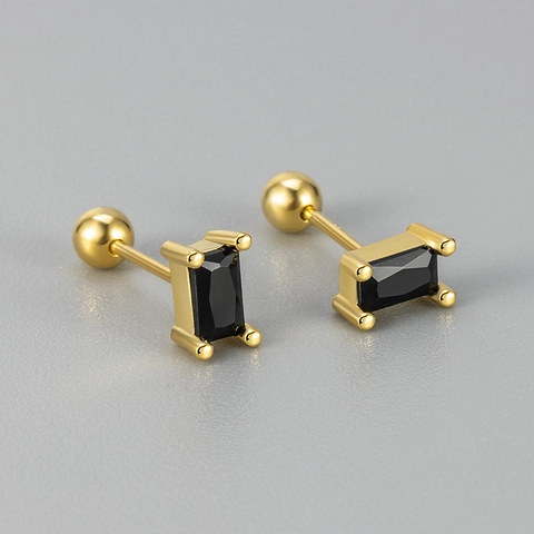 Orecchini a Bottone Rettangolari in Rame Minimalisti Con Perno in Argento Sterling 925 Geometrici Con Strass e Chiusura a Vite Gioielli Donna
