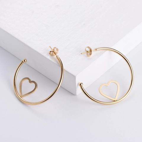 Vergoldete Metall Creolen Hohle Herzform Geometrisch Einfacher Harajuku Stil Damen Accessoire