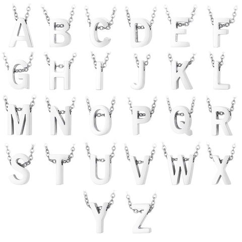 Initial Letter Pendant Necklace Stainless Steel Silver Color Minimalist Fashion Jewelry For Women Alphabet Name Charms