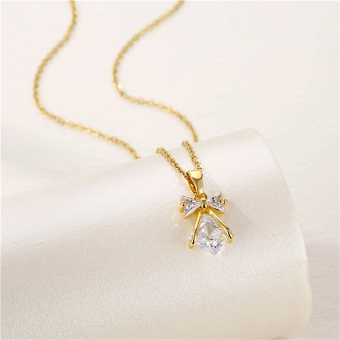 Strik Hanger Ketting Verguld Roestvrij Staal Ketting Zirkoon Ingelegd Sleutelbeen Sieraden Voor Vrouwen