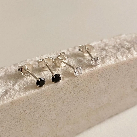 925 Sterling Silver Stud Earrings With Round Cubic Zirconia 4-Prong Setting Minimalist Jewelry For Women