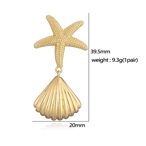 Ocean Sea Shell Starfish Conch Drop Earrings Copper Gold Silver Plated Summer Beach Vacation Style For Women
