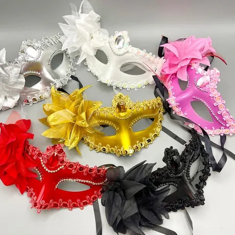 Maskeraden Maske Mit Großer Stoffblume Spitze Pailletten Und Strass Für Halloween Weihnachten Karneval Ball Damen