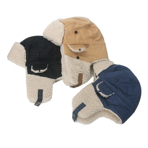 Gorro De Trampero Invierno Gorra Con Orejeras Empalme De Lana De Cordero Resistente Al Viento Cálido Tocado Térmico Para Hombres