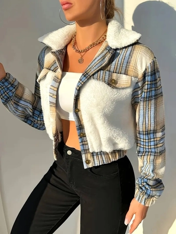 Giacca Patchwork A Quadri Da Donna Pile In Lana Di Agnello Sintetica Cappotto Corto Risvolto Bottoni Elegante Chic