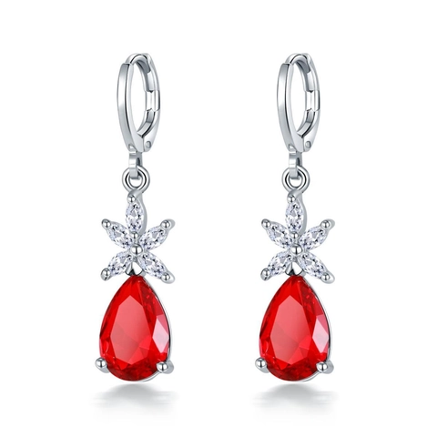 Elegant Copper Waterdrop Dangle Earrings With Flower Design Rhinestone Inlaid Fashion Jewelry For Women Wedding Party
