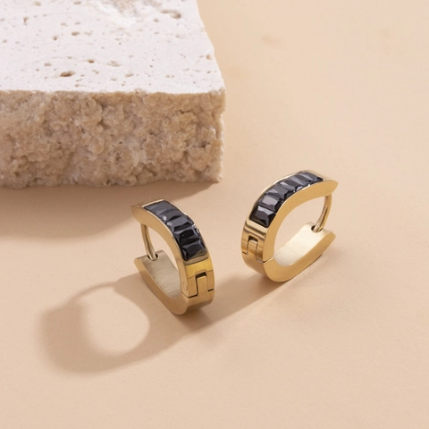 Geometrische Creolen Titanium Staal Zwarte Zirkonia Verguld Vintage Luxe Hart Sieraden Voor Vrouwen