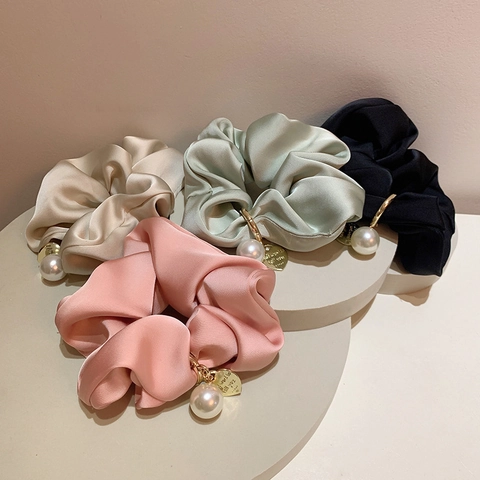 Elastico Per Capelli Scrunchie In Raso E Raso Con Perla Artificial E Ciondolo A Cuore Dorato Per Donna Accessorio Capelli Stile Coreano