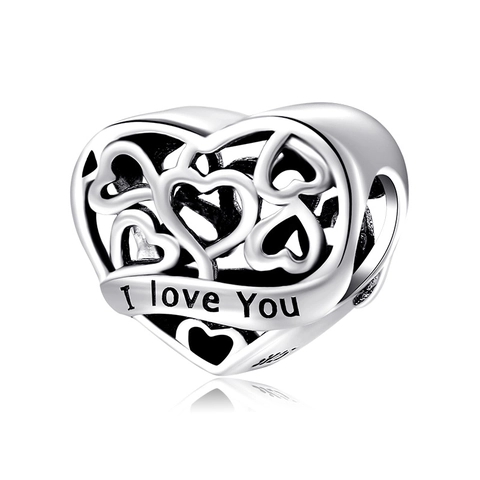 Perle Charm Coeur Argent Sterling 925 Ajouré Gravé I Love You Accessoire Bracelet DIY Création Bijoux