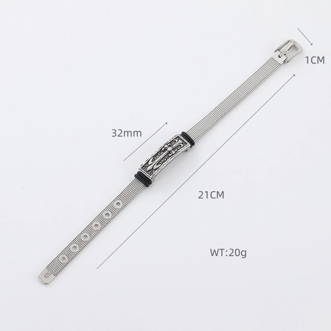 Stainless Steel Mesh Band Bracelet Gothic Cross Fleur De Lis Relief Plate Adjustable Watch Strap Style Wristband Unisex