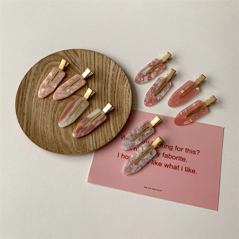 Pinces À Cheveux En Acétate De Marbre Rose Résine Barrette Sans Couture Minimaliste Style Coréen Pinces À Bec De Canard