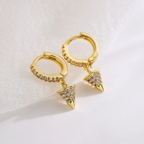 Kegel Hanger Oorbellen 18K Verguld Koper Micro Pave Zirkoon Geometrische Huggie Hoops Elegante Sieraden