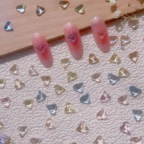 Heart Shaped Nail Art Charms Resin 3D Transparent Colorful Gems For Manicure Decoration DIY Beauty Accessory