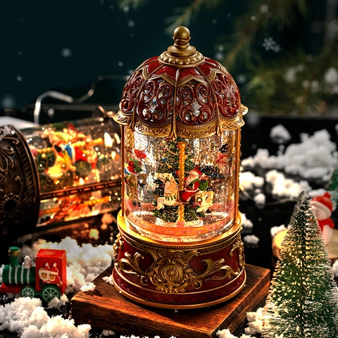 Carillon Palla Di Neve Di Natale Giostra Vintage Decorazione Con Luce LED E Neve Automatica Regalo Di Festa